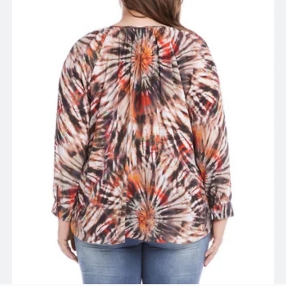 Karen Kane Tie Dye Printed Tie Split V-Neck Long Sleeve Curved Hem Peasa… - Picture 2 of 7